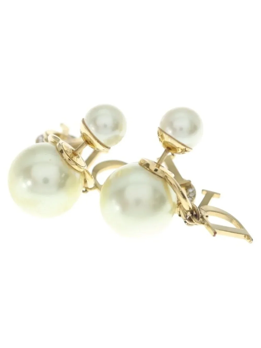 Dior Tribales Earrings Logo Pearl Rhinestone Gold